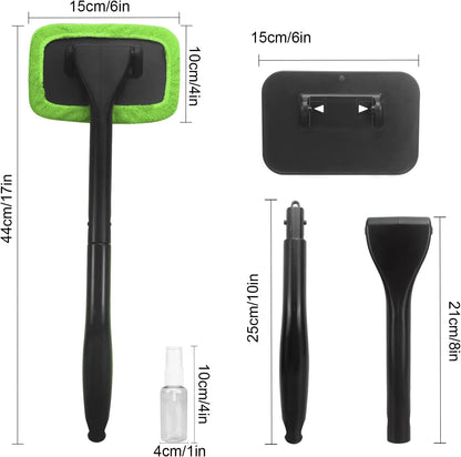 Car Windshield Cleaning Tool – Extendable Handle with 4 Reusable Microfiber Pads