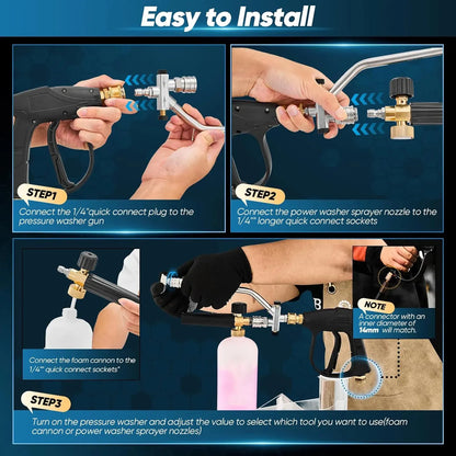 Powerful Foam Cannon Kit for Car Detailing – Dual Connector & Multi-Angle Spray Tips