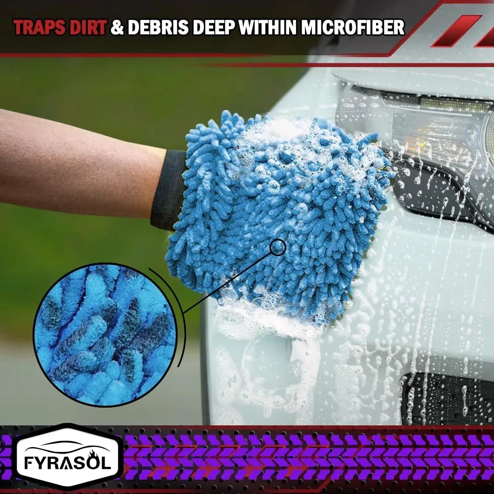 Chenille Microfiber Car Cleaning Mitts 2-Pack - Safely Clean Car Paint, Powerfully Remove Dirt