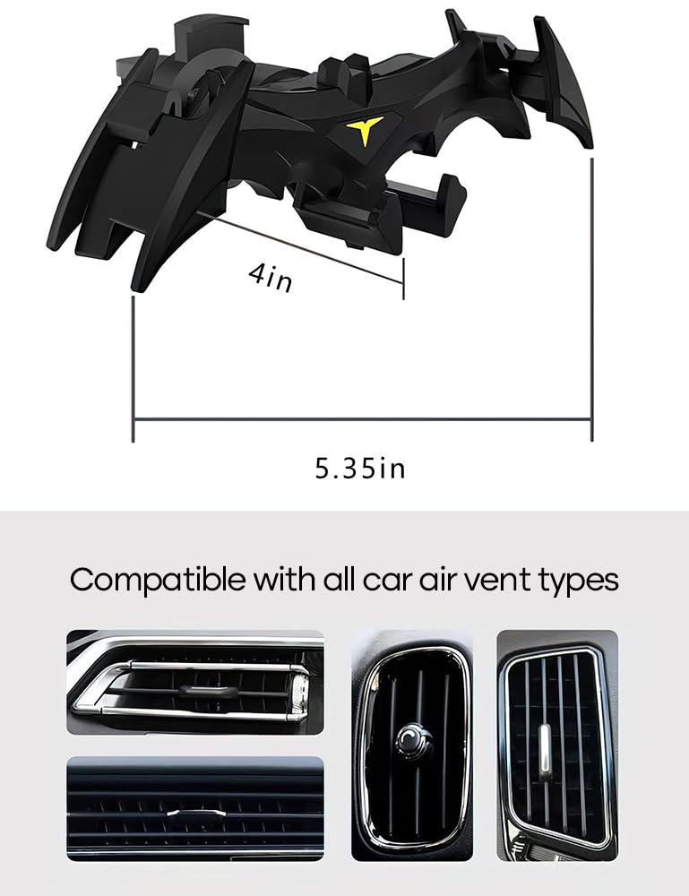 Bat Phone Holr Durable Stylish Design with Unique Batwing Shape Secure Grip Adjustable Stand Universal Air Vent Mount for Easy Viewing Car Phone Holr super hero phone mount