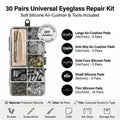 Eyeglass Nose Pads Kit · Upgraded Ultra-Soft Silicone Air Cushion Pads · Anti-Slip Screw-In Glasses Repair Set with Free Tools & Accessories · For Daily Glasses Wearers · Work & All-Day Comfort fyrasol