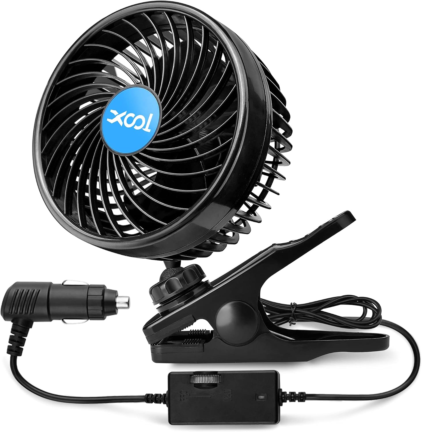 XOOL Clip Car Fan, Adjustable Dual Head 4 Inches 12V Fan for Front/Rear Seat Passenger, 360° Rotatable Electric Car Cooling Fans with Stepless Speed Regulation for SUV, RV, Vehicles mysite
