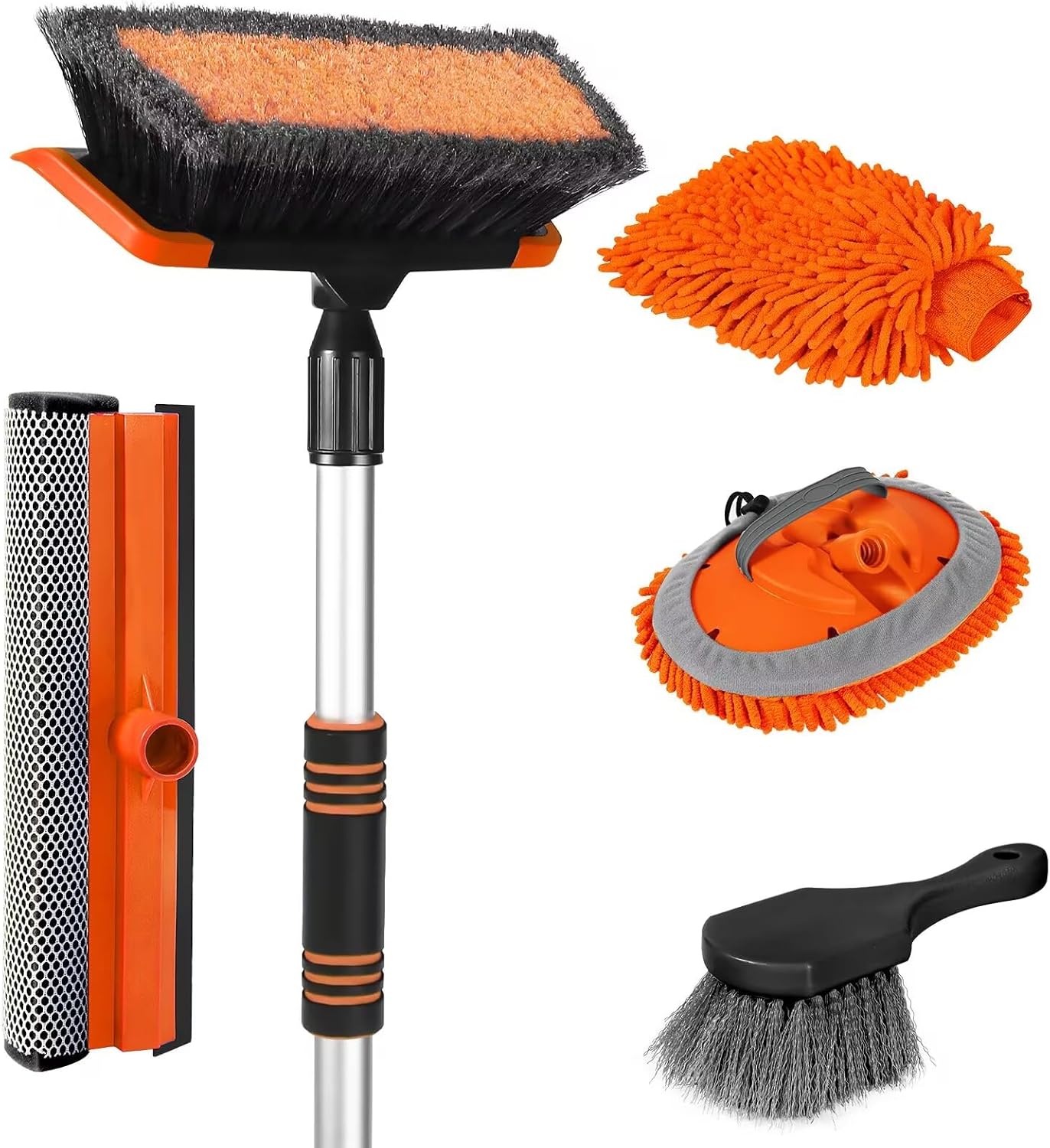 Wontolf 62'' Car Wash Brush with Long Handle, Scratch-Free Soft Bristles Sturdy Car Wash Mop Kit, Complete Car Cleaning Brush Kit Wash Mitt Towel Windshield Squeegee Wheel Tire Brush for Car Truck RV mysite