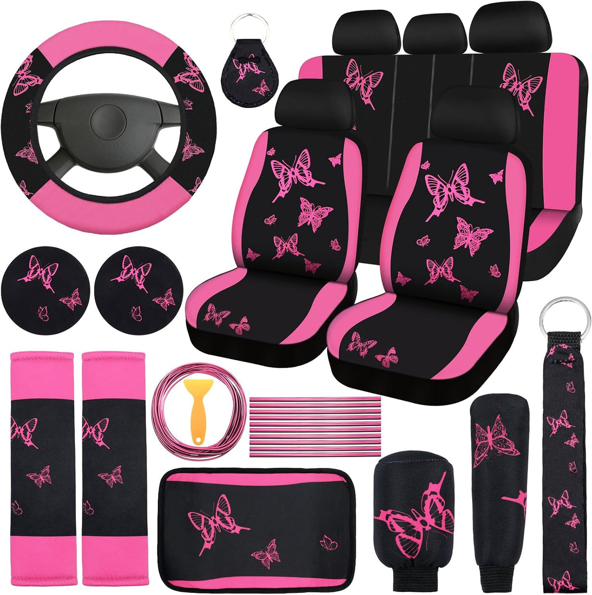 BBTO 43 Pcs Car Seat Cover Set for Women SUV,Butterfly,Cream-Colored mysite