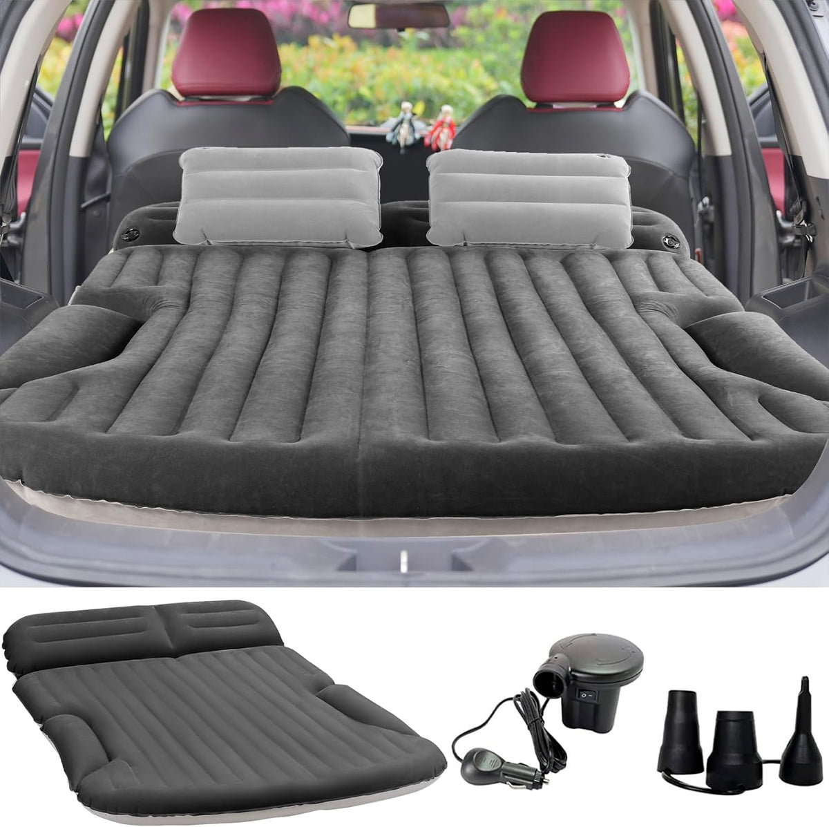 SUV Air Mattress Thickened and Double-Sided Flocking Travel Camping Bed with 2 Pillows & Electric Pump Dedicated Mobile Cushion Inflatable Bed for SUV Trunk and Rear Seat (Dark Gray) mysite