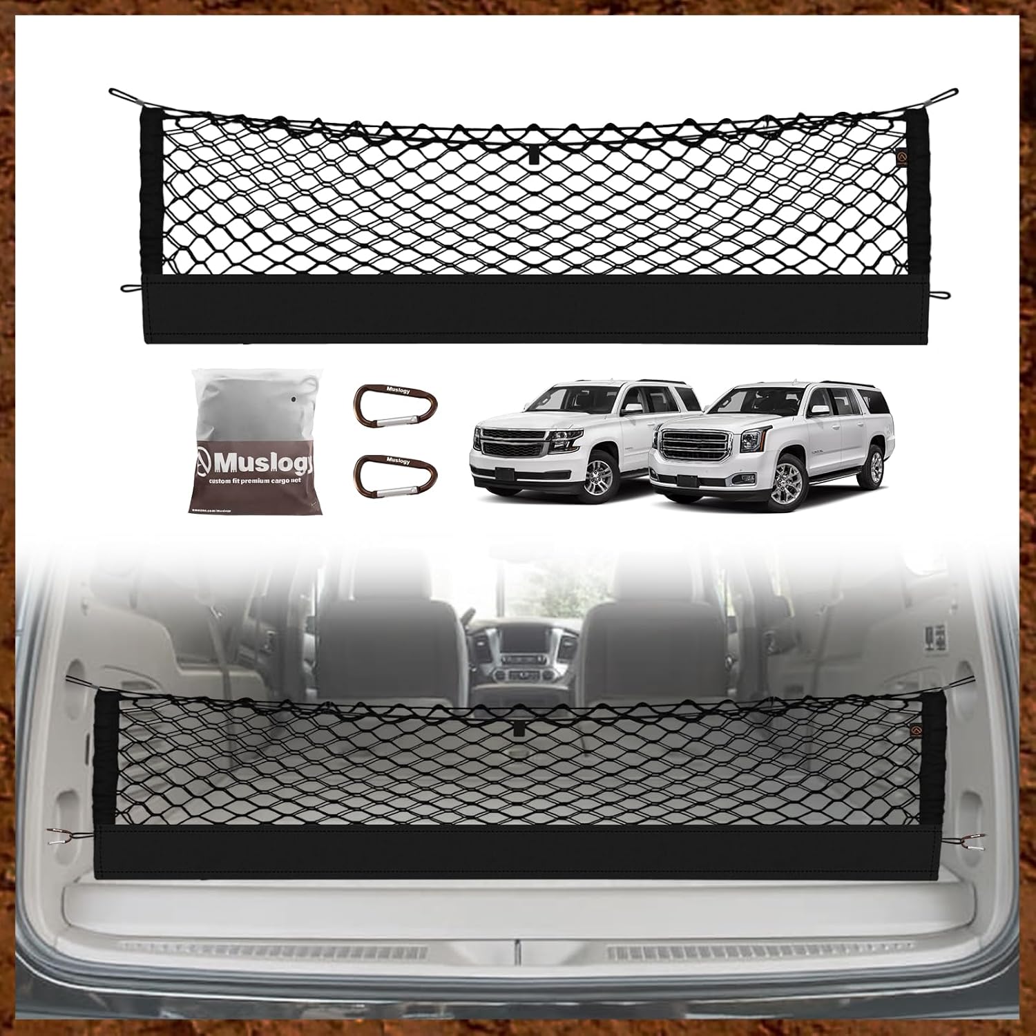 Truck Bed Cargo Net Trunk Netting Compatible with 2013-2026 Chevy Silverado & GMC Sierra 1500/2500HD/3500HD Accessories, Pickup Cargo Organizer SUV Sedan Storage Net w/Heavy Duty Carabiners mysite