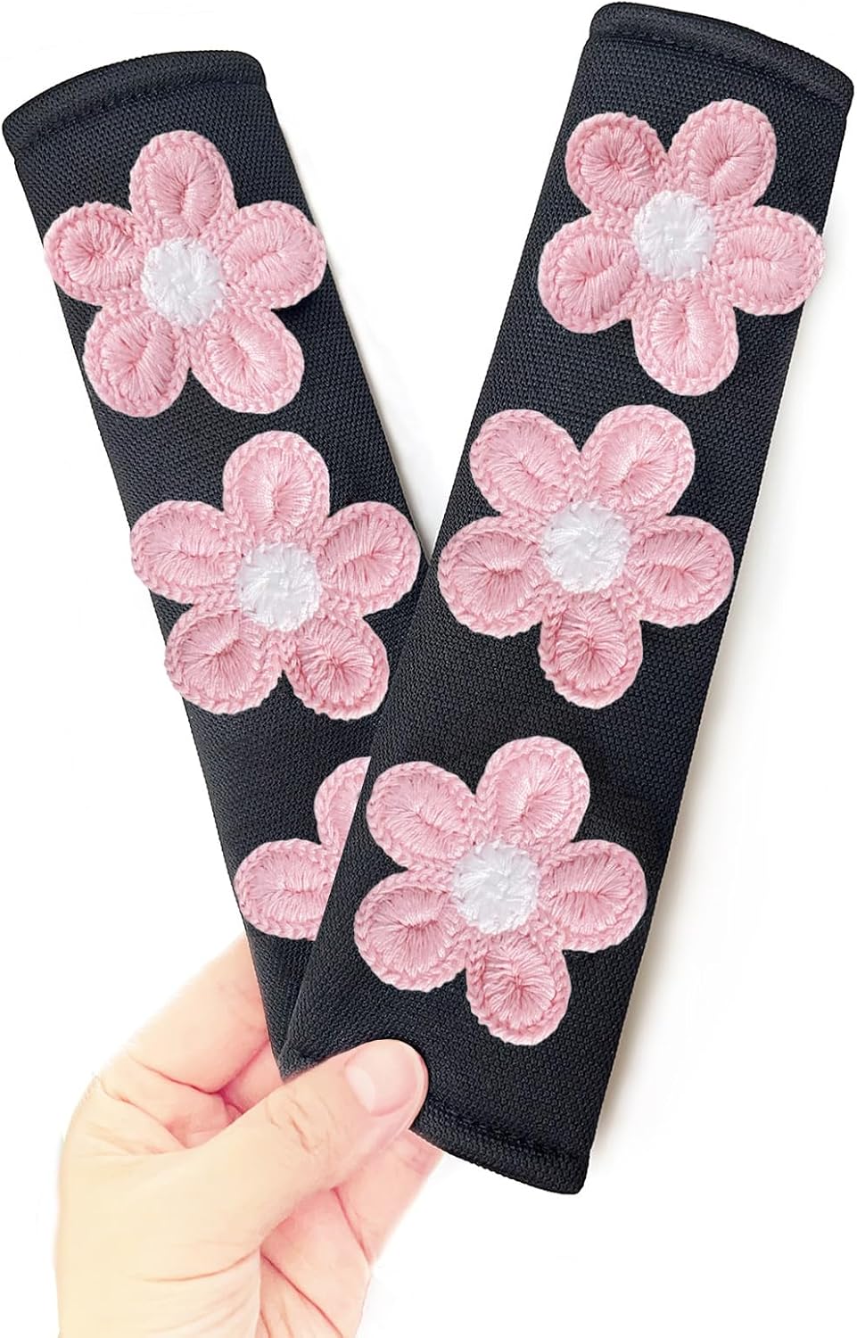 Cute Flower Car Seat Belt Shoulder Pad Cushions (2 in a Pack), Car Accessories Seat Belt Shoulder Strap Protector Universal Cover (White Pink) mysite