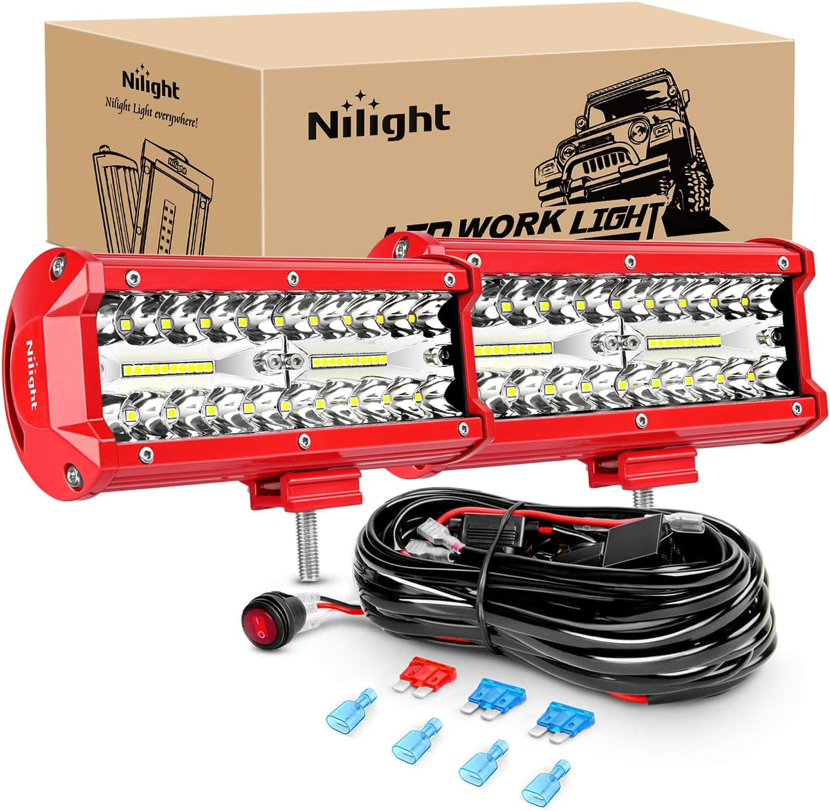 Nilight ZH303 2PCS 6.5 Inch 120W Spot & Flood Combo Driving 16AWG Wiring Harness for Led Work Light Triple Rows Off-Road Truck Car ATV SUV, 2 Years Warranty, White mysite