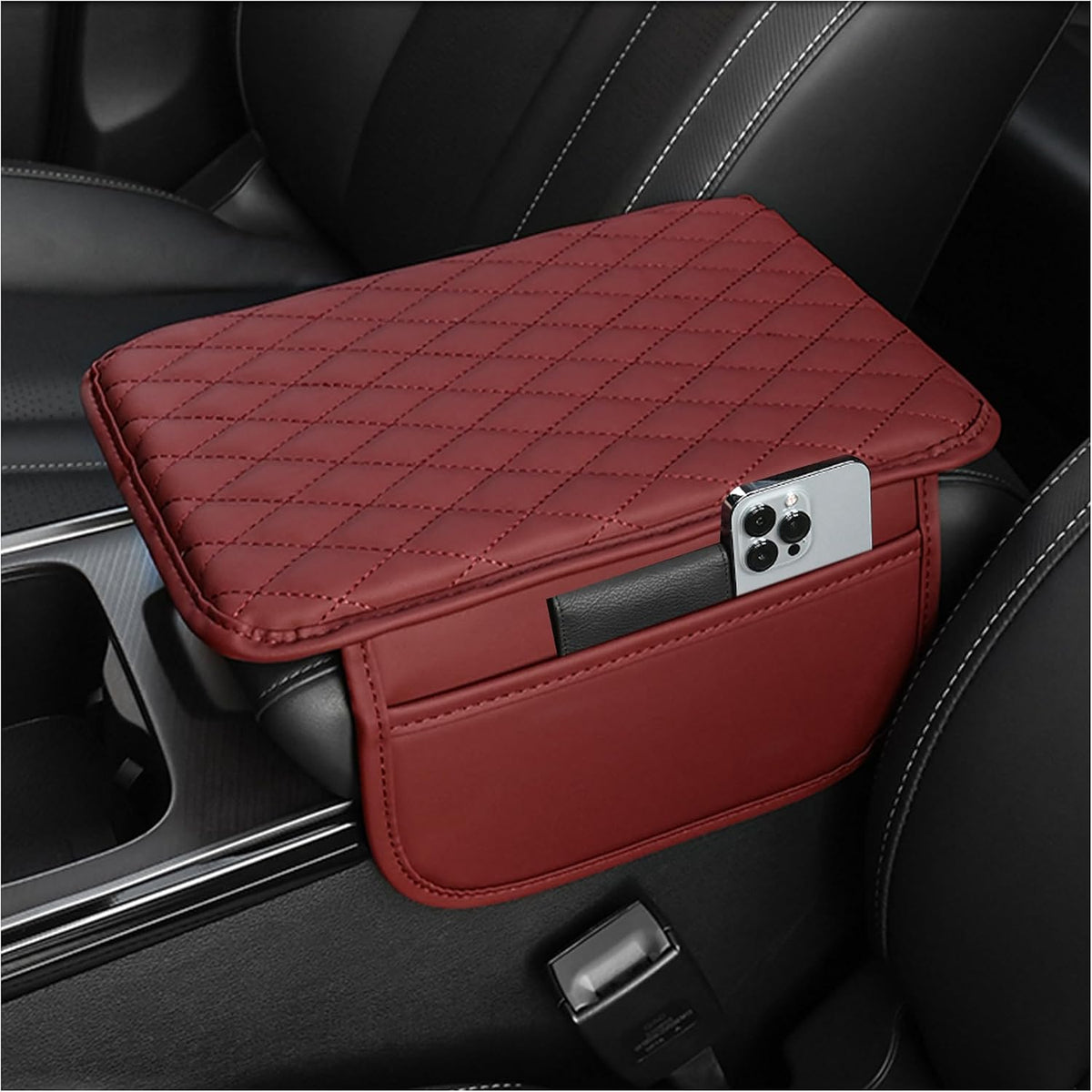Stacool Upgraded Car Center Console Cover,Microfiber Leather Car Armrest Cover Cushion with 2 Storage Bags,Universal Car Armrest Storage Box (Black) mysite