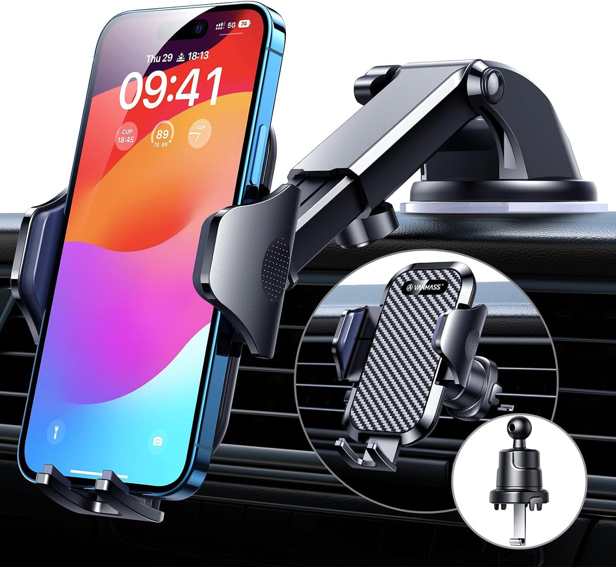 VANMASS Car Phone Holder 2026 Ultimate Military-Grade Strongest Suction & Clip Windshield Dashboard【Newest Best Strongest】 Cell Phone Automotive Dash Gauge Accents for iPhone 18 Pro Max 17 16 15 14 mysite