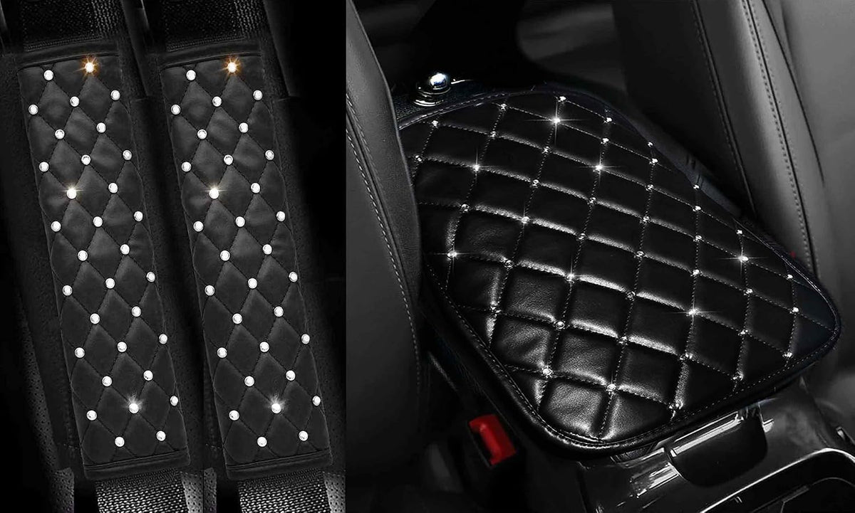 2PCS Bling Car Seatbelt Strap Covers for Women Girls - Crystal Rhinestone Velvet Shoulder Pad Protector - Diamond Shine Safety Shoulder Pad, Car Decor Interior Accessories mysite