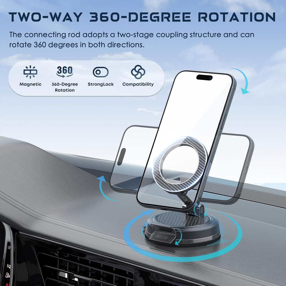 Magnet Phone Holder for Car & Desk, Strong Magnetic Phone Mount with Secure Lock, Universal 360° Rotatable Phone Stand for Dashboard, Glass, Table, Compatible with All Cell mysite