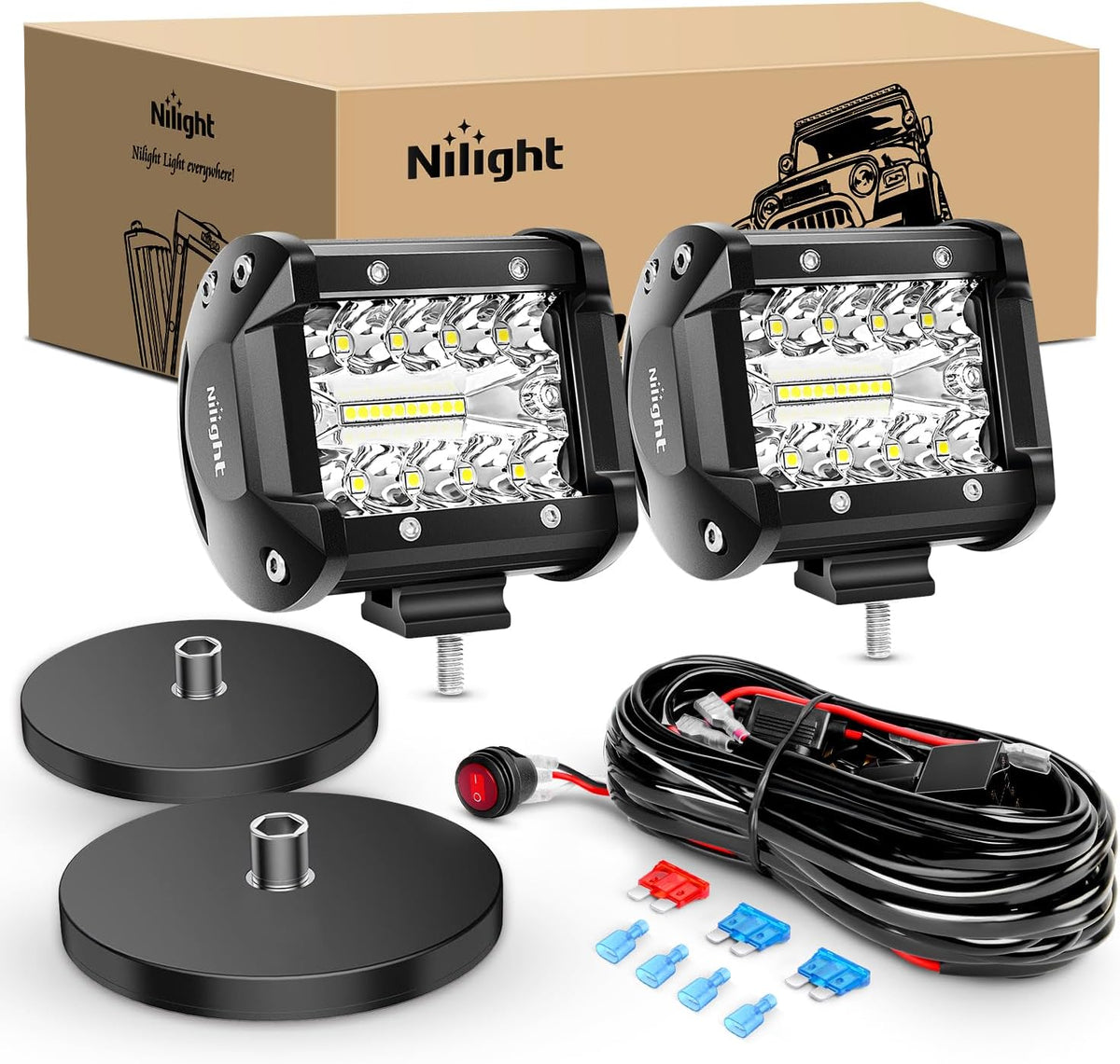 Nilight 2 Pcs 4 Inch 60W Led Pods with 2 Inch Tow Hitch Mounting Brackets Backup Reverse Lights Rear Light Bar for Pickup ATV SUV Truck Trailer Boat mysite