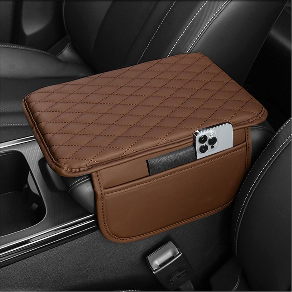 Stacool Upgraded Car Center Console Cover,Microfiber Leather Car Armrest Cover Cushion with 2 Storage Bags,Universal Car Armrest Storage Box (Black) mysite