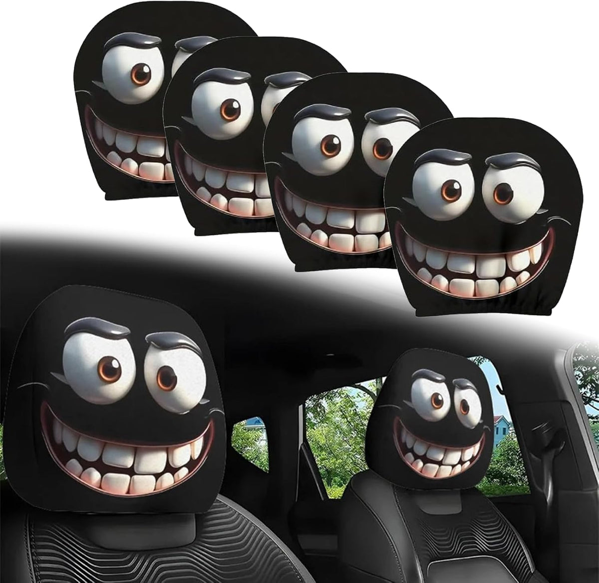 2PCS Funny Cartoon Car Headrest Covers, Cute Funny Cartoon Eyes Car Seat Head Rest Protector for Auto Front Seat Rest Decoration (A-1 Pair) mysite