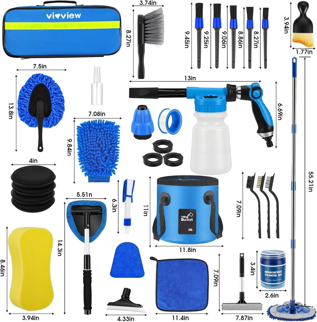 36Pcs Blue Car Wash Detailing Kit，Car Cleaning Set with Foam Gun Sprayer，Long-Handle Brush Mop，Large Collapsible Bucket，Complete Car Wash Supply Gift for Men and Women mysite