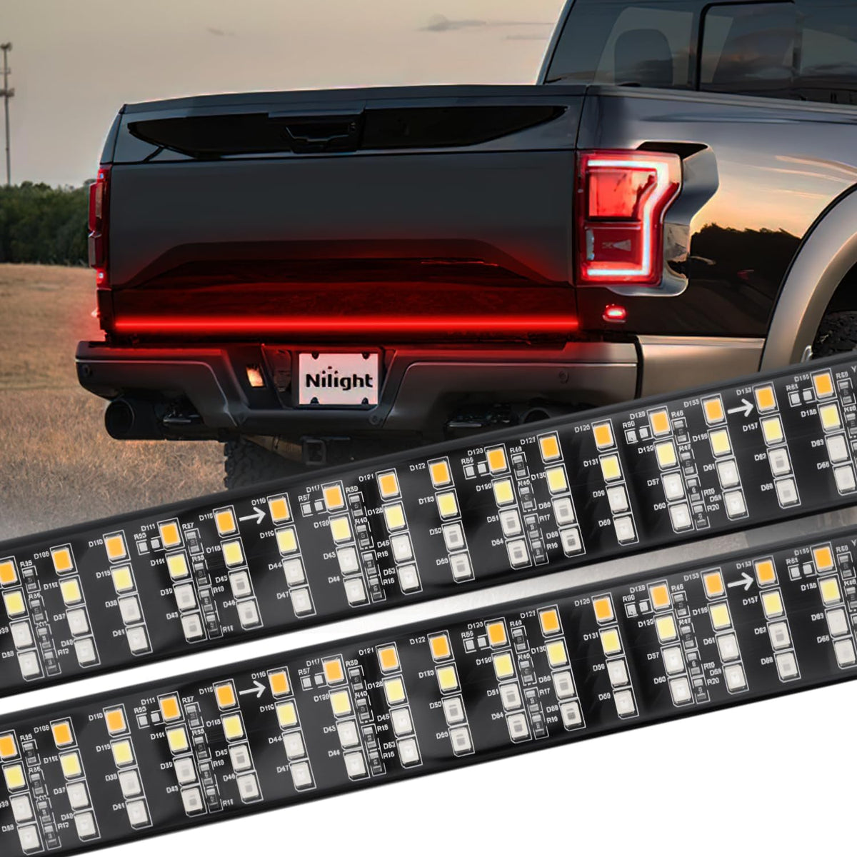 Nilight 60 Inch Truck Tailgate Light Bar 108 LED Single Row | LED Tailgate Light Strip with Running Brake Turn Signal and White Reverse Lights for Pickup Trucks mysite