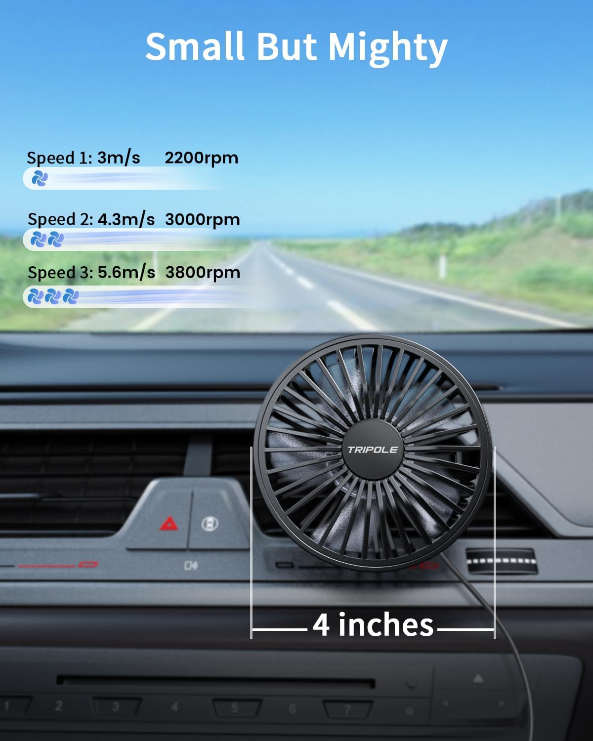 TriPole Car Fan USB Powered - Powerful 3 Speed, Portable Cooling Clip Fan for Car Vent, Quiet Brushless Motor, 360 Degree Rotatable, Air Circulation for Vehicle, Van, Truck, SUV, RV mysite
