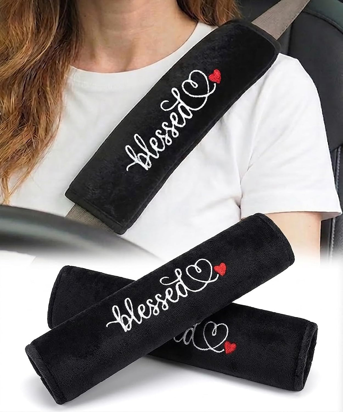 2 Pack Car Seatbelt Covers with 3 PCS Trust in God Rearview Mirror Stickers，Soft Seatbelt Cushion，All Season Pink Christian Car Accessories for Women mysite