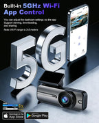 Dash Cam Front and Rear 4K+1080P, 5GHz WiFi, App Control, with 64GB Card mysite