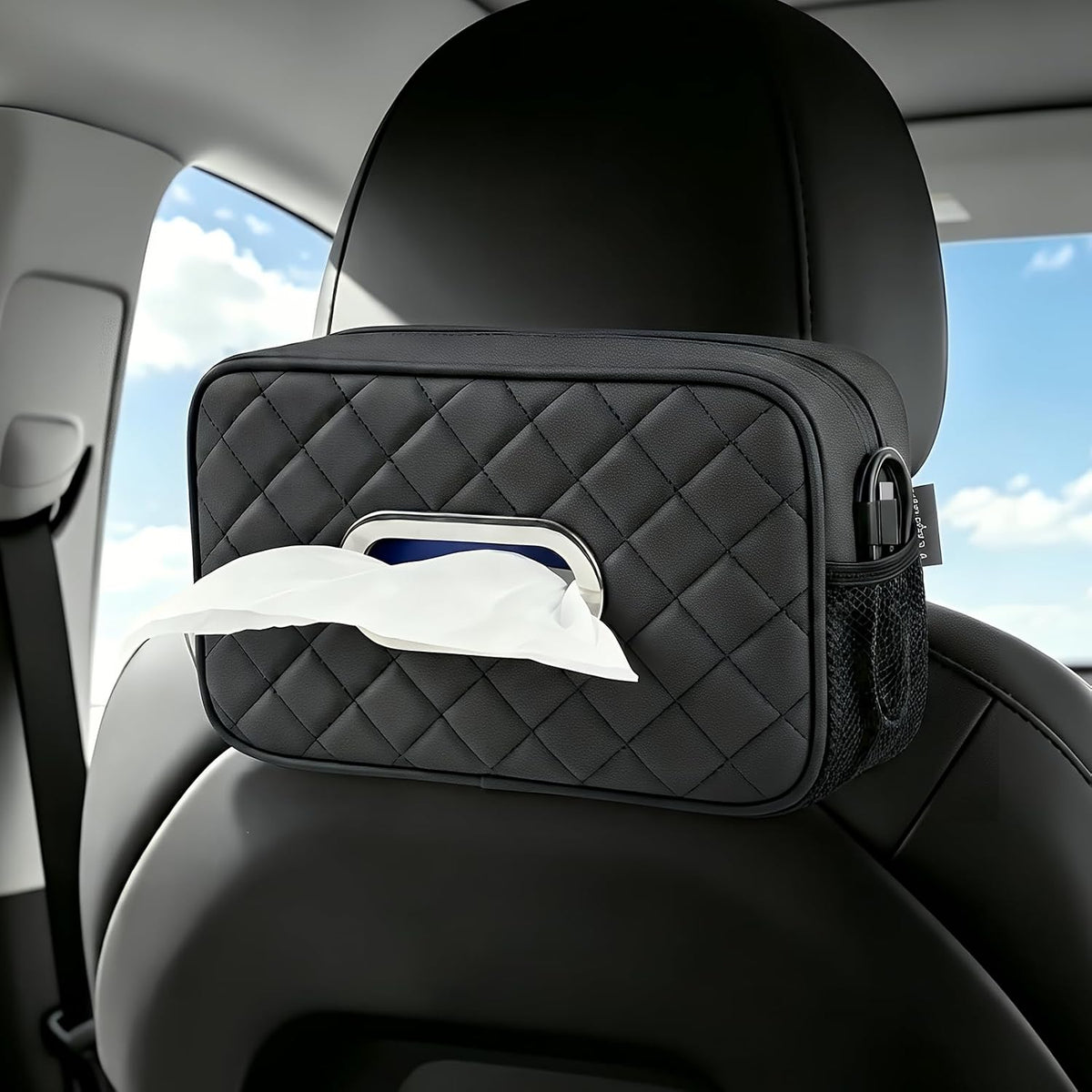 Multi-Functional Car Tissue Holder with ‌2 Storage Nets, Tissue Box Cover mysite