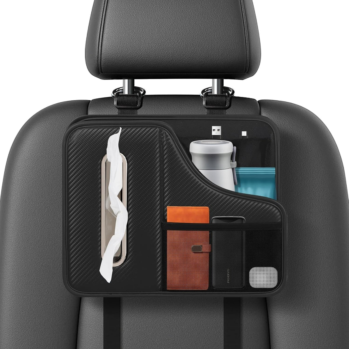 Car Tissue Holder,Back Seat Organizer with Cup Holder,Multifunctional Car Headrest Seat Back Storage,Snack Organizers for Kids,Large Tissue Box Cover Fit for 100-130 Regular Size Tissues mysite