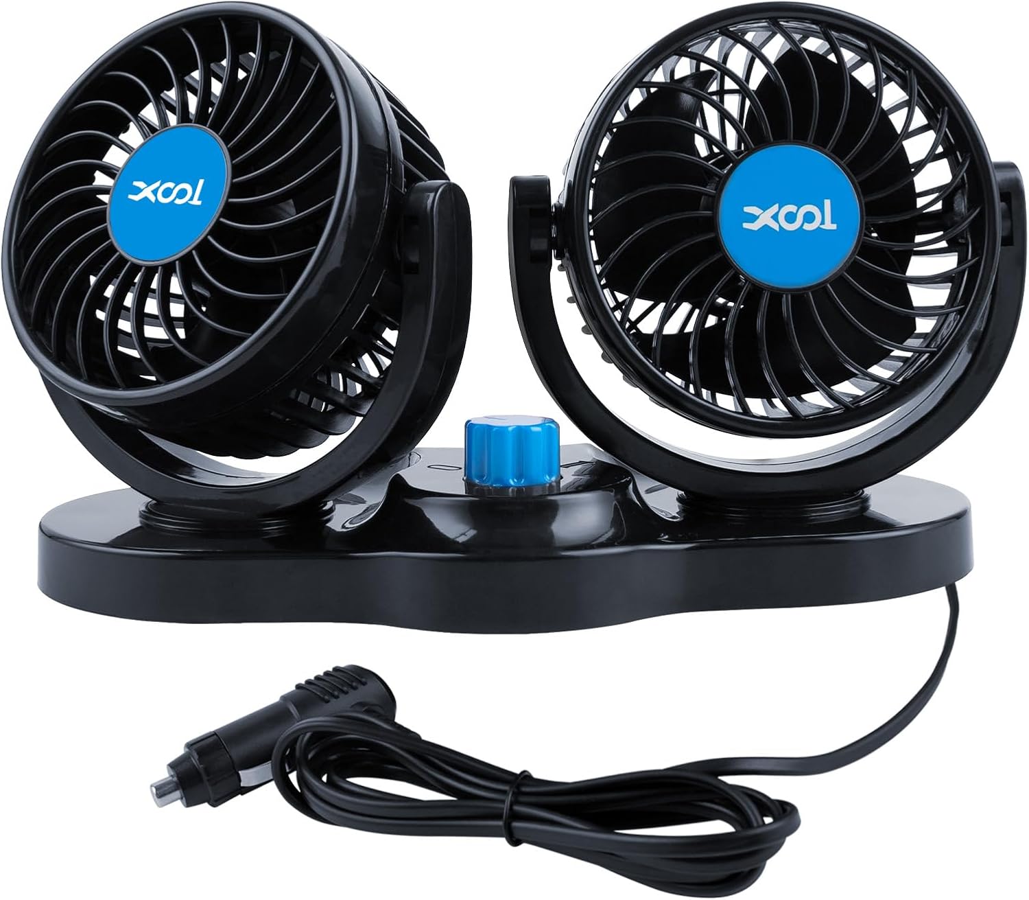 XOOL Clip Car Fan, Adjustable Dual Head 4 Inches 12V Fan for Front/Rear Seat Passenger, 360° Rotatable Electric Car Cooling Fans with Stepless Speed Regulation for SUV, RV, Vehicles mysite