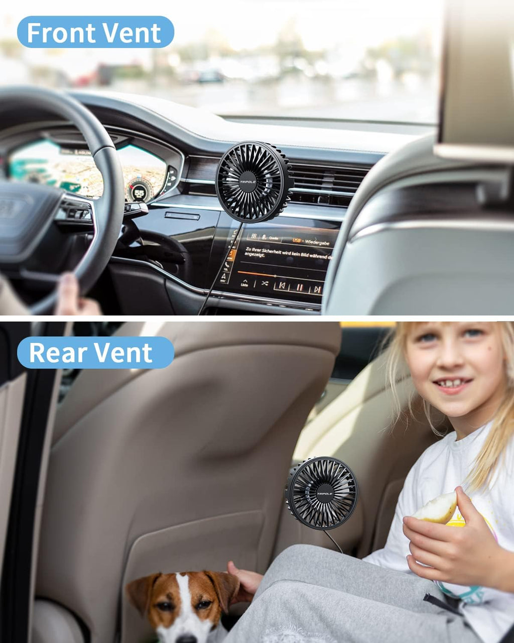 TriPole Car Fan USB Powered - Powerful 3 Speed, Portable Cooling Clip Fan for Car Vent, Quiet Brushless Motor, 360 Degree Rotatable, Air Circulation for Vehicle, Van, Truck, SUV, RV mysite