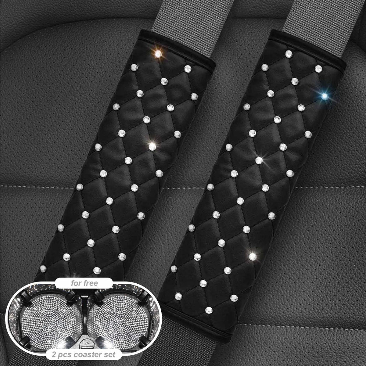 2PCS Bling Car Seatbelt Strap Covers for Women Girls - Crystal Rhinestone Velvet Shoulder Pad Protector - Diamond Shine Safety Shoulder Pad, Car Decor Interior Accessories mysite