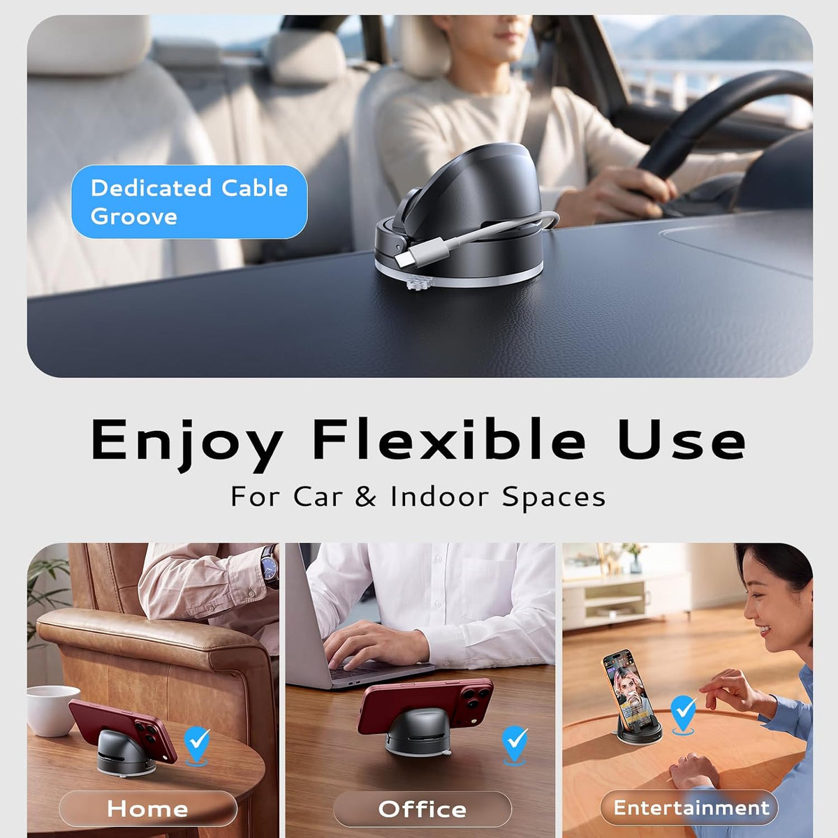 ACMEZING Ultra-Compact Car Phone Holder [Thick Case Friendly | 78LB Suction] 360° Rotate & 30° Tilt Car Phone Mount, Uneven Dashboard Ready, Phone Holders for Your Car for All Smartphones mysite