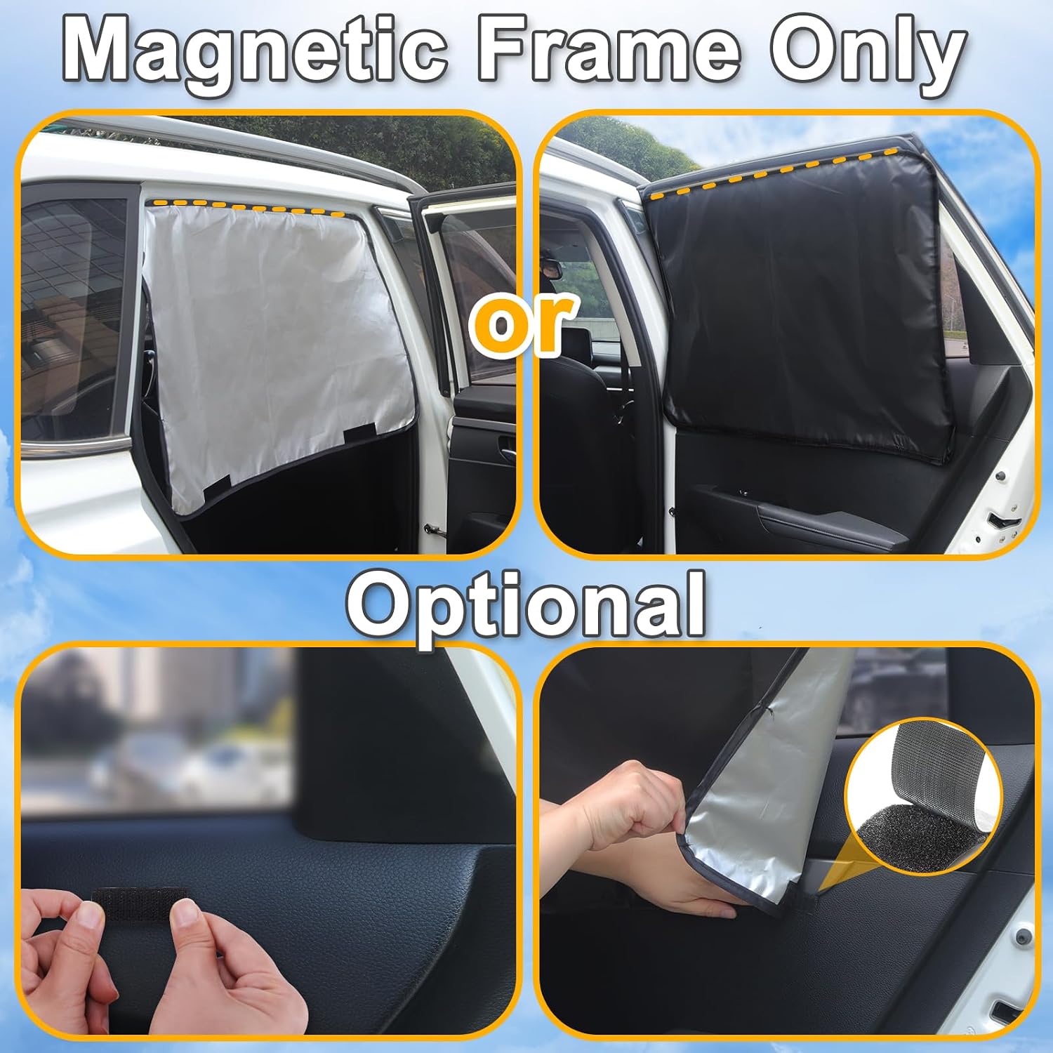 Magnetic Car Side Window Sun Shades for Baby, 2 PCS, 31.5 x 20 in | 10 M40 Magnets, UPF50+, Block Heats and UV Rays mysite