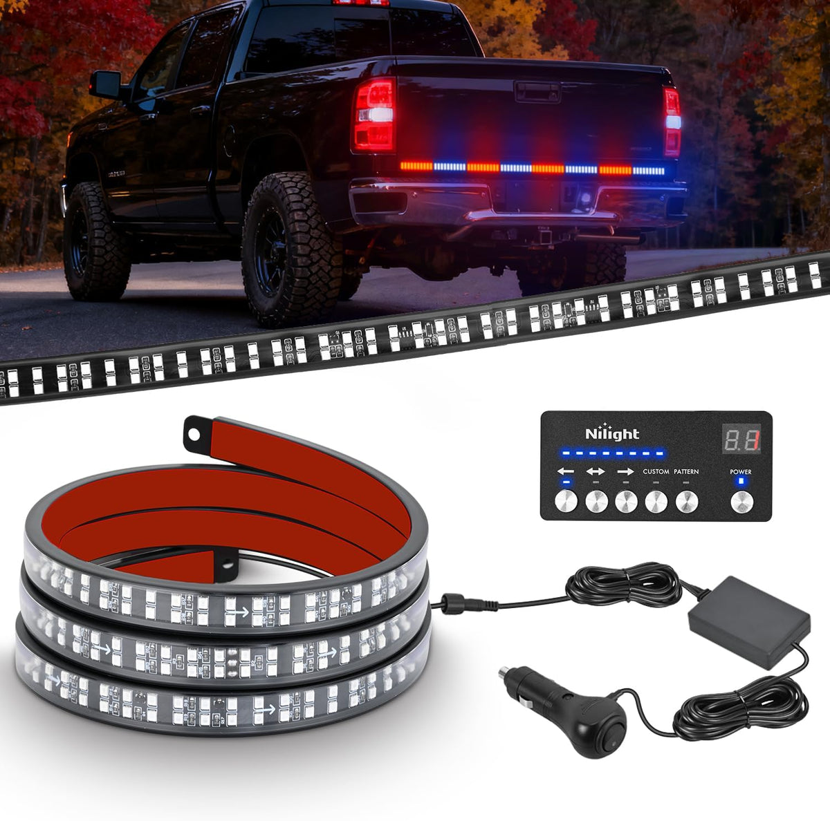 Nilight 60 Inch Truck Tailgate Light Bar 108 LED Single Row | LED Tailgate Light Strip with Running Brake Turn Signal and White Reverse Lights for Pickup Trucks mysite