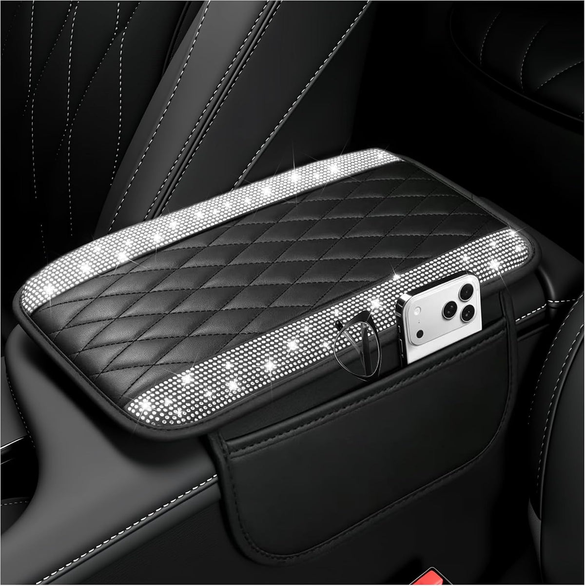 Stacool Upgraded Car Center Console Cover,Microfiber Leather Car Armrest Cover Cushion with 2 Storage Bags,Universal Car Armrest Storage Box (Black) mysite