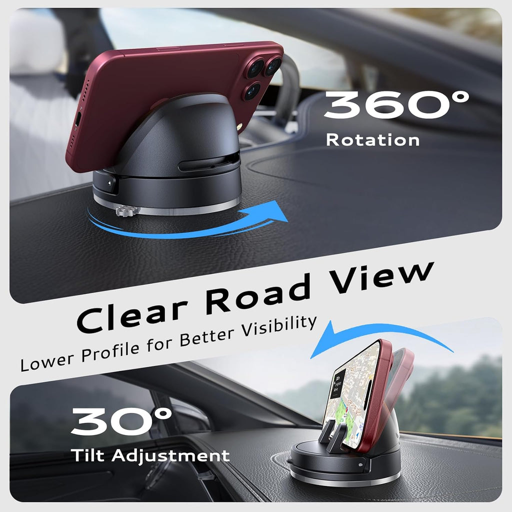 ACMEZING Ultra-Compact Car Phone Holder [Thick Case Friendly | 78LB Suction] 360° Rotate & 30° Tilt Car Phone Mount, Uneven Dashboard Ready, Phone Holders for Your Car for All Smartphones mysite