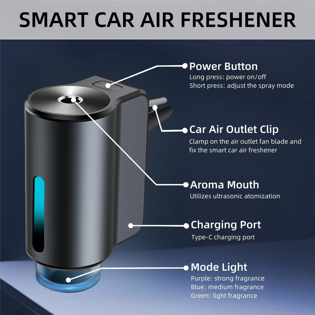 Car Air Freshener Diffuser, Smart Car Air Freshener, Car Diffuser Air Freshener with Three Adjustable Modes, Aromatizante Para Carro with 3pcs Essential Oil, Car Fresheners Long Lasting mysite