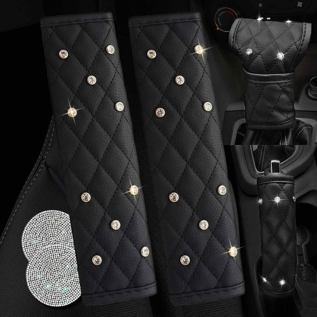 2PCS Bling Car Seatbelt Strap Covers for Women Girls - Crystal Rhinestone Velvet Shoulder Pad Protector - Diamond Shine Safety Shoulder Pad, Car Decor Interior Accessories mysite