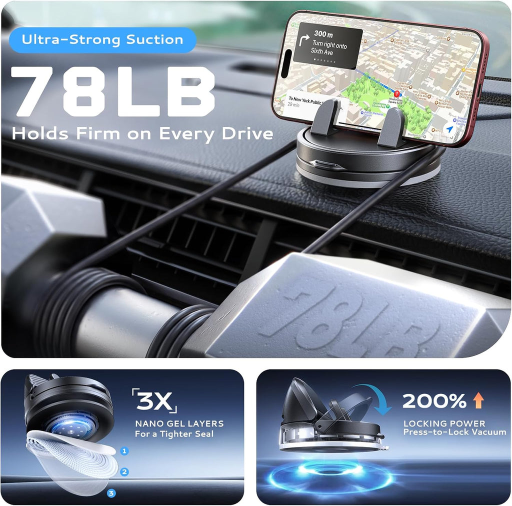 ACMEZING Ultra-Compact Car Phone Holder [Thick Case Friendly | 78LB Suction] 360° Rotate & 30° Tilt Car Phone Mount, Uneven Dashboard Ready, Phone Holders for Your Car for All Smartphones mysite