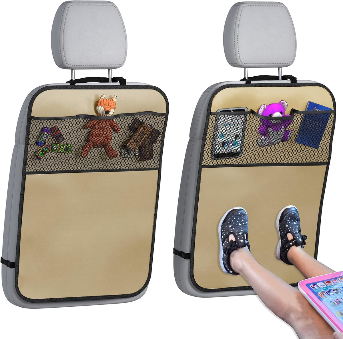 Back Seat Cover For Kids + 3 Pocket Storage Organizer, 2 Pack X-Large Waterproof Kick Mats Backseat Protector, Car Seat Back Protectors For Vehicles To Protect From Dirt, Mud & Scratches mysite