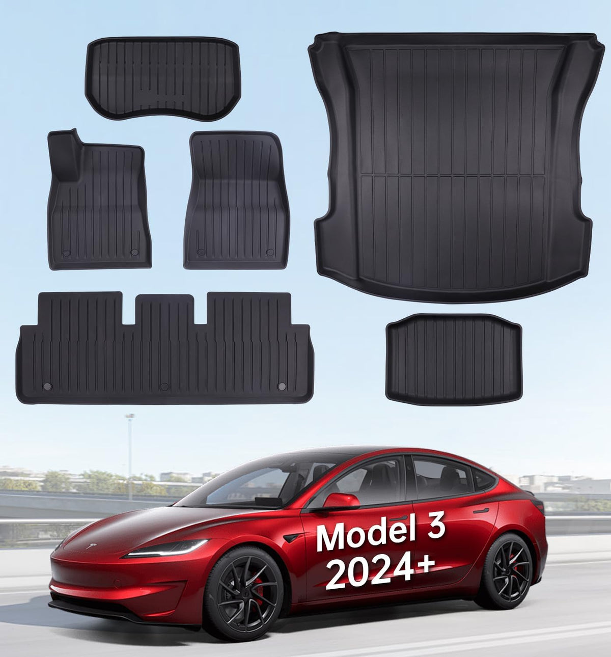 Floor Mats Fits for Tesla Model 3 2023-2018 - All Weather TPE Custom Fit Car Mats Floor Liners, Custom Fit, 3-Piece mysite