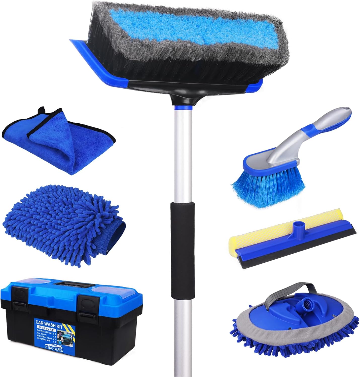 62'' Car Wash Brush with Long Handle, Car Wash Kit with Tire Brush, Tower, Window Squeegee, Chenille Microfiber Car Wash Mop Mitt, Car Cleaning Brush Kit Supplies for Car, Truck, SUV, RV mysite