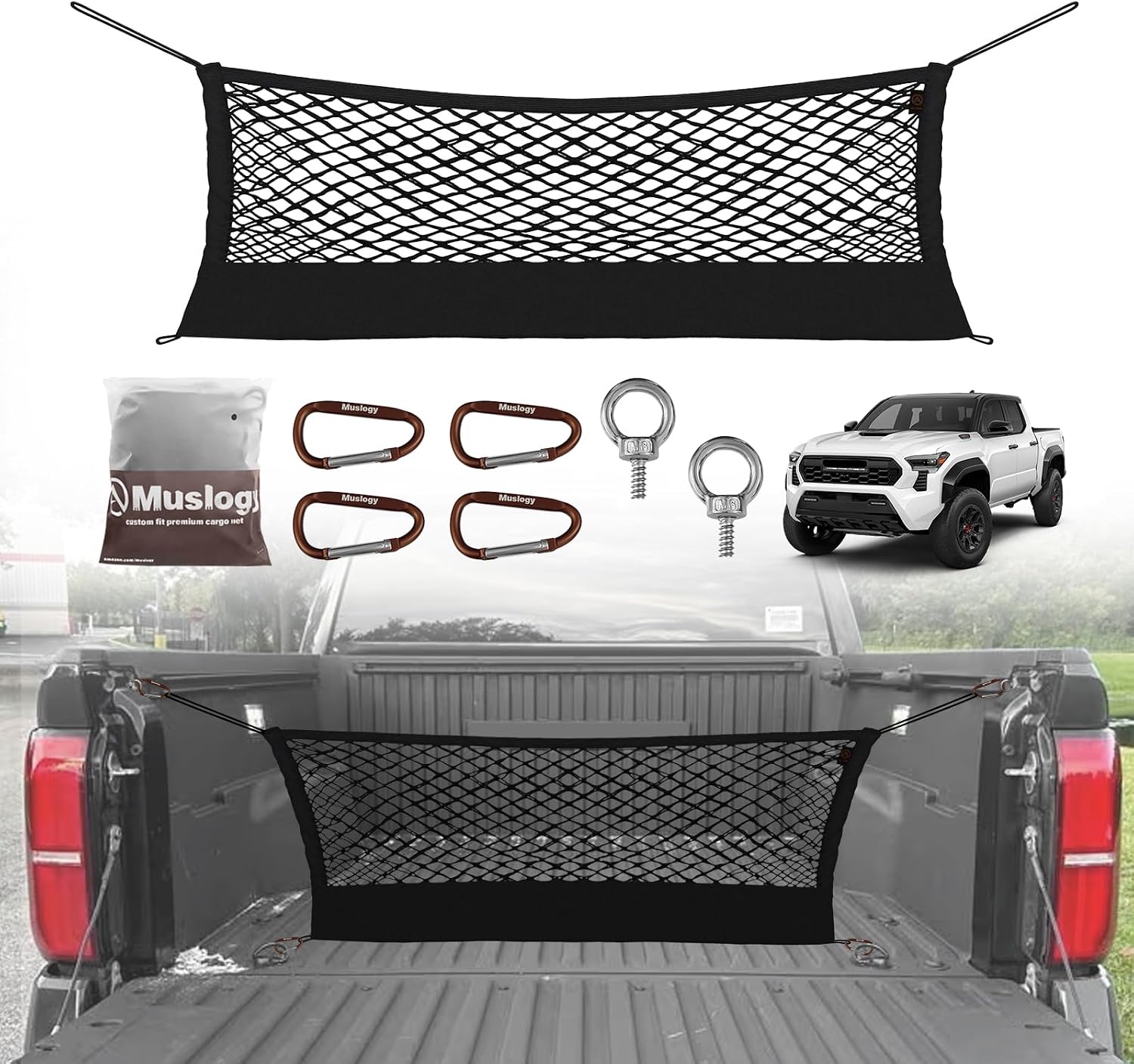 Truck Bed Cargo Net Trunk Netting Compatible with 2013-2026 Chevy Silverado & GMC Sierra 1500/2500HD/3500HD Accessories, Pickup Cargo Organizer SUV Sedan Storage Net w/Heavy Duty Carabiners mysite