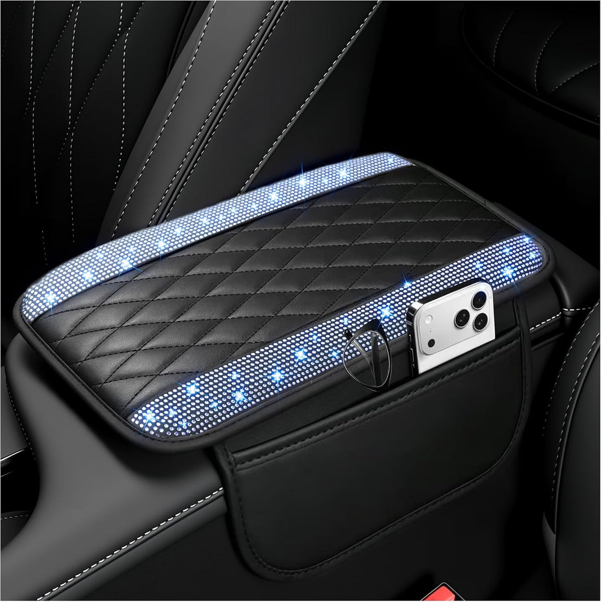 Stacool Upgraded Car Center Console Cover,Microfiber Leather Car Armrest Cover Cushion with 2 Storage Bags,Universal Car Armrest Storage Box (Black) mysite