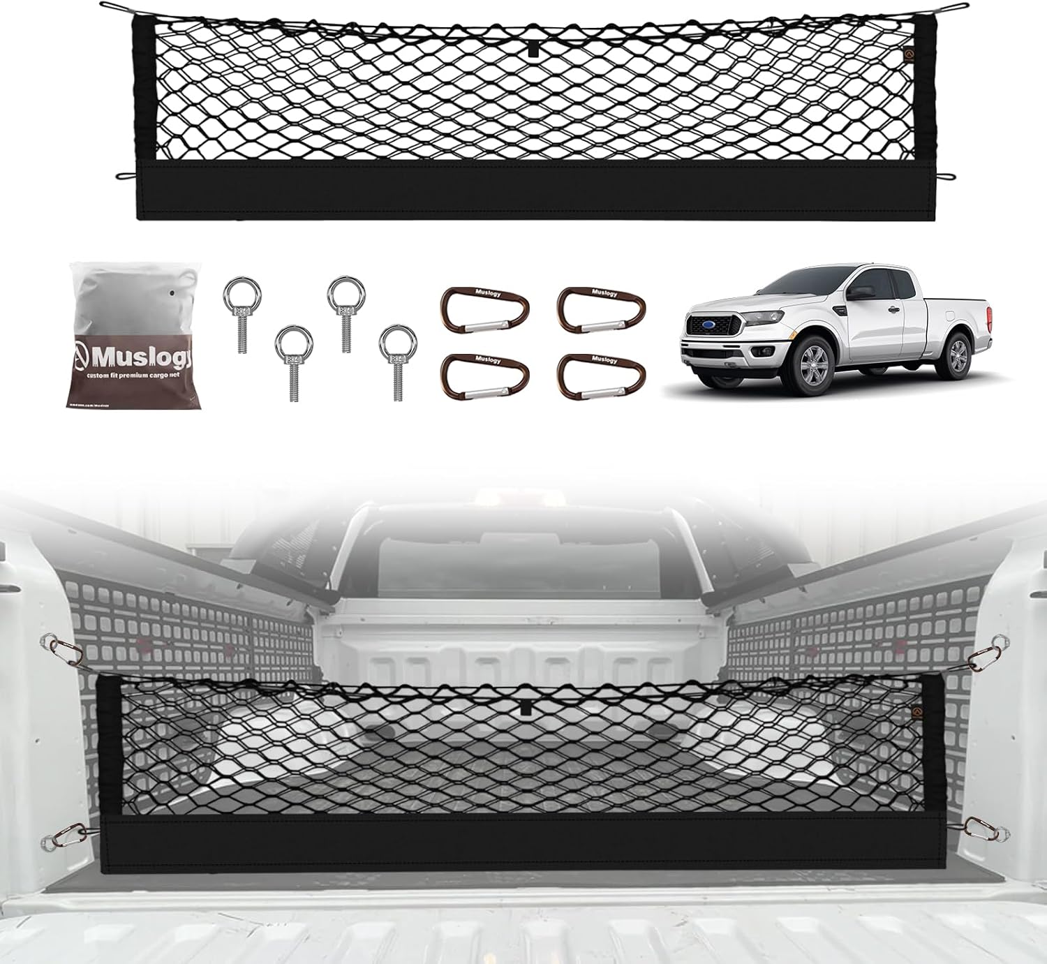 Truck Bed Cargo Net Trunk Netting Compatible with 2013-2026 Chevy Silverado & GMC Sierra 1500/2500HD/3500HD Accessories, Pickup Cargo Organizer SUV Sedan Storage Net w/Heavy Duty Carabiners mysite