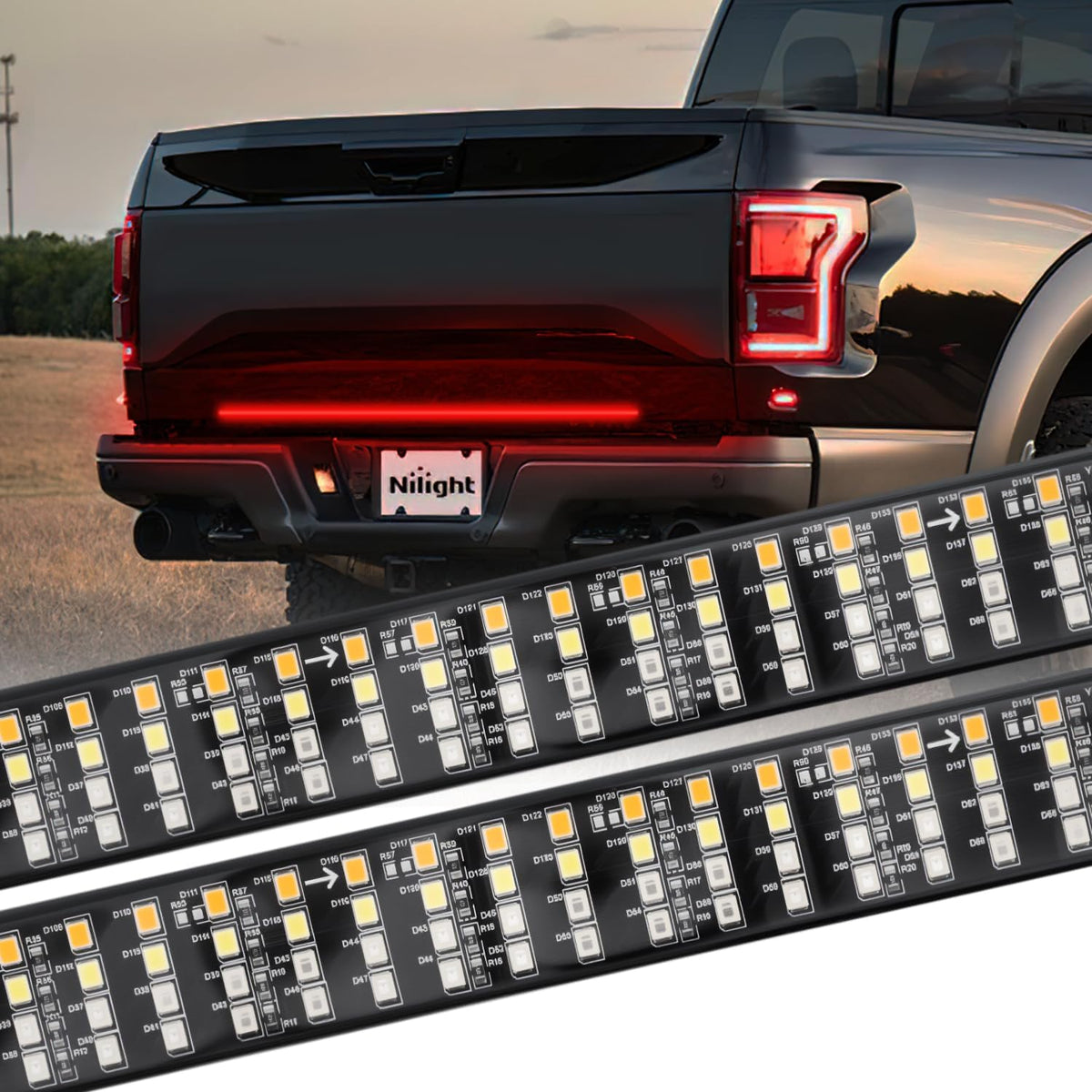 Nilight 60 Inch Truck Tailgate Light Bar 108 LED Single Row | LED Tailgate Light Strip with Running Brake Turn Signal and White Reverse Lights for Pickup Trucks mysite