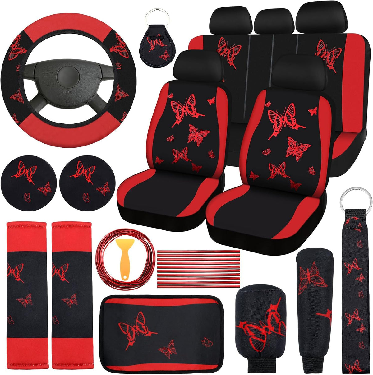 BBTO 43 Pcs Car Seat Cover Set for Women SUV,Butterfly,Cream-Colored mysite