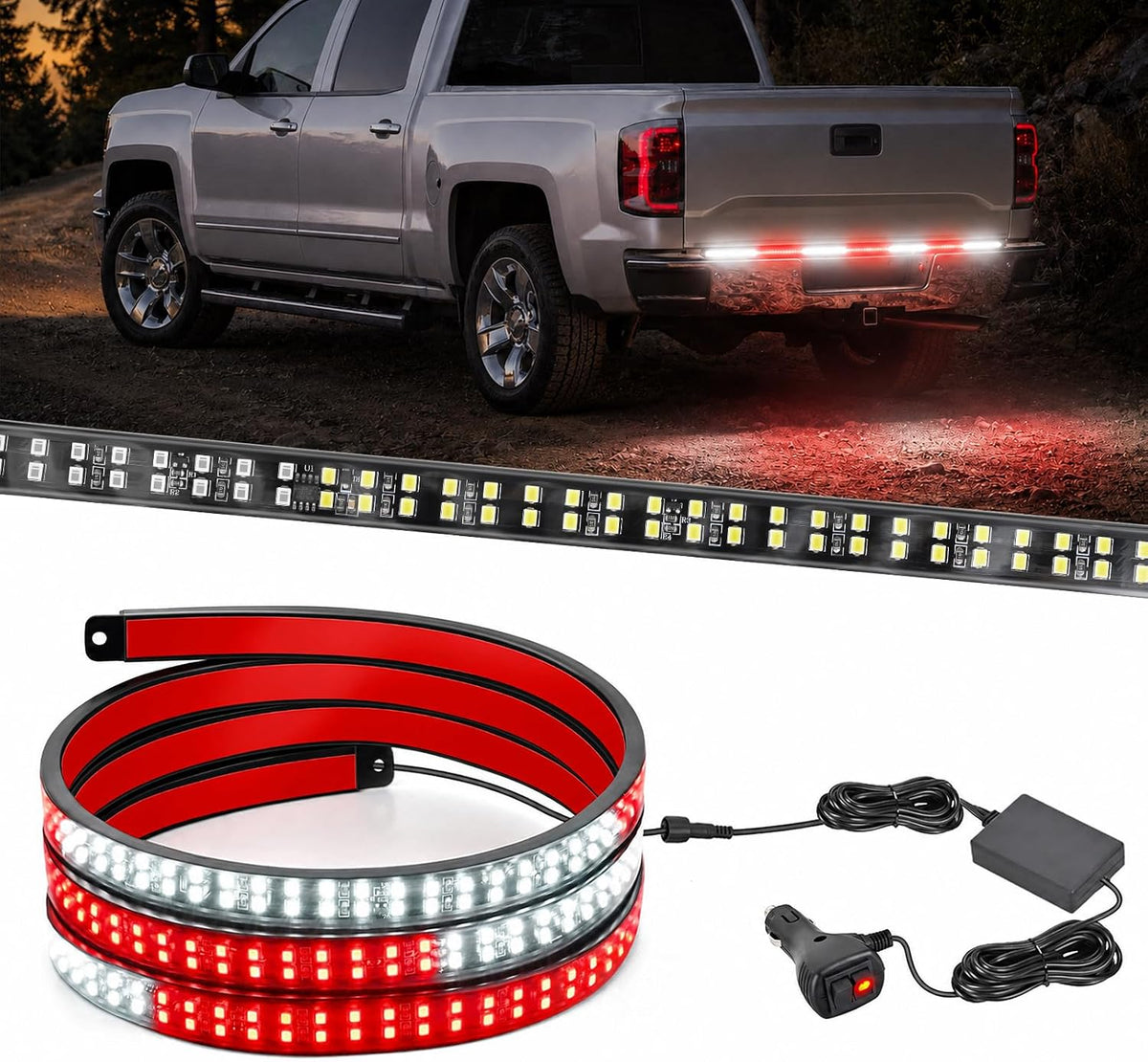 Nilight 60 Inch Truck Tailgate Light Bar 108 LED Single Row | LED Tailgate Light Strip with Running Brake Turn Signal and White Reverse Lights for Pickup Trucks mysite