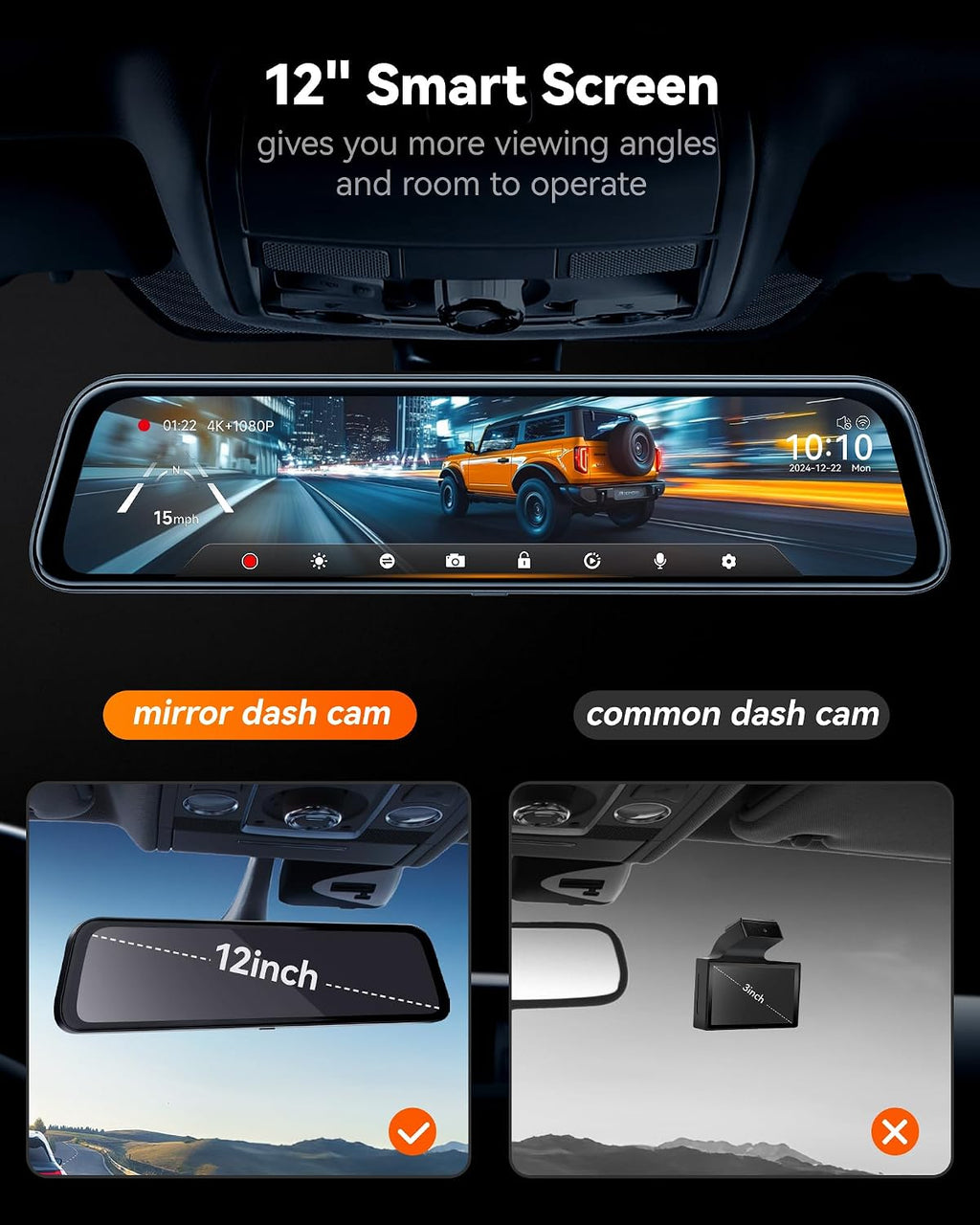 WOLFBOX G840S 12" 4K Mirror Dash Cam Backup Camera with 32GB Card and GPS mysite