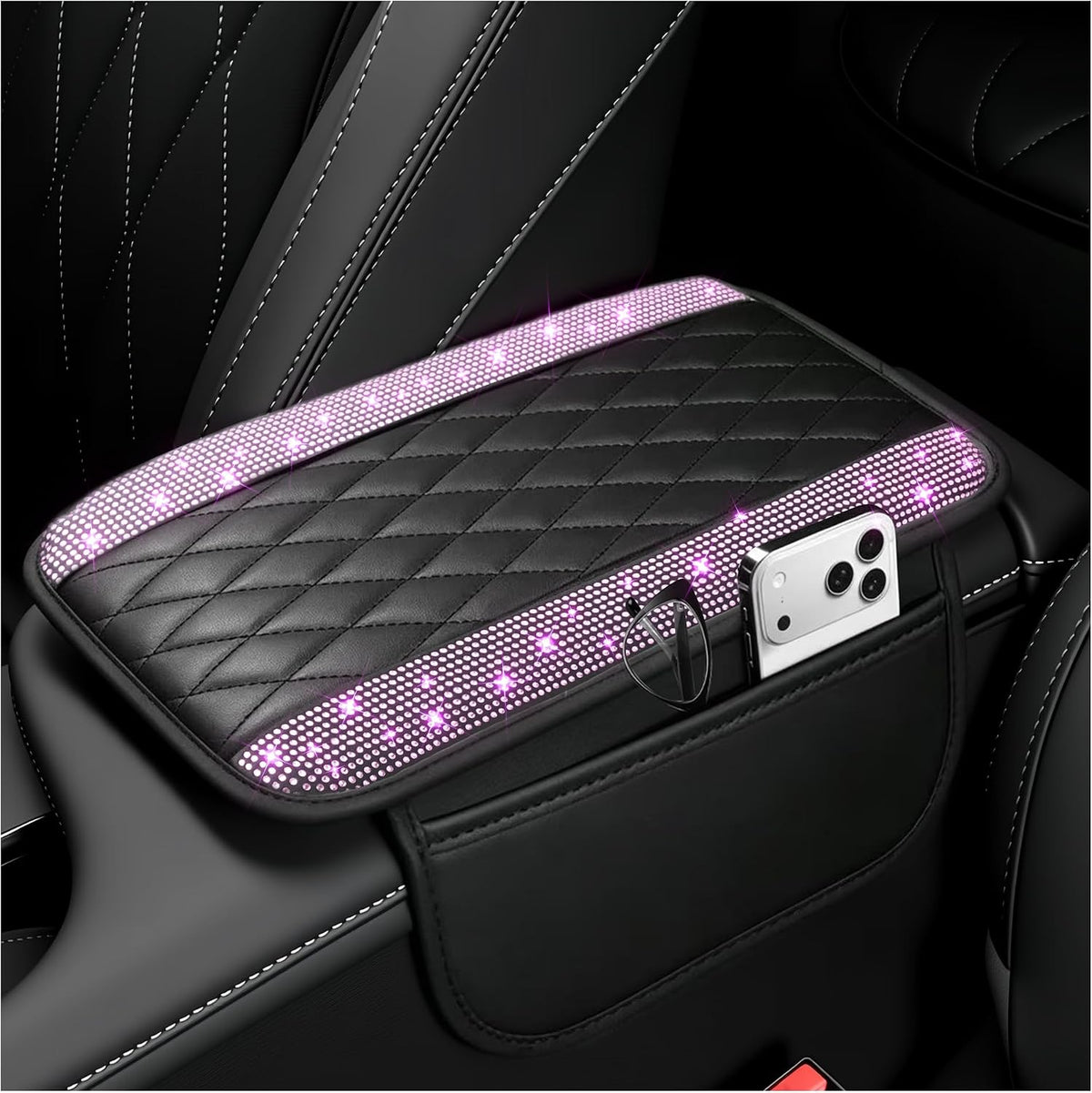 Stacool Upgraded Car Center Console Cover,Microfiber Leather Car Armrest Cover Cushion with 2 Storage Bags,Universal Car Armrest Storage Box (Black) mysite