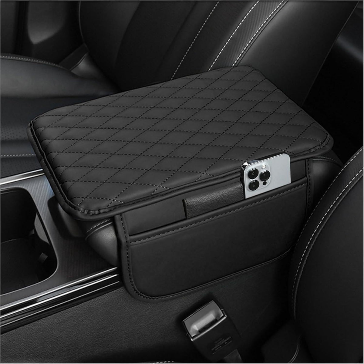 Stacool Upgraded Car Center Console Cover,Microfiber Leather Car Armrest Cover Cushion with 2 Storage Bags,Universal Car Armrest Storage Box (Black) mysite
