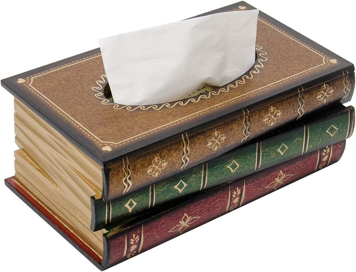 Retro Wooden Antique Book Tissue Box Cover Rectangular Home Library Decor mysite